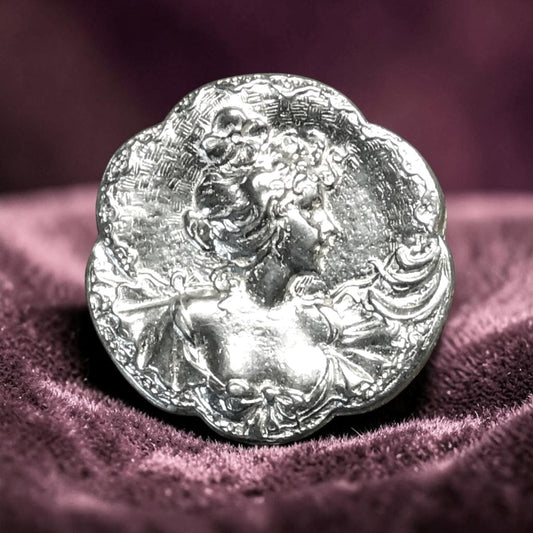 Art Nouveau Brooch, Round, Handcast Pewter, Polished Finish