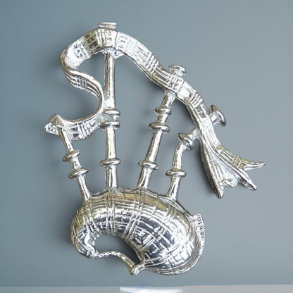 Bagpipes Brooch, Handcast Pewter, Polished Finish