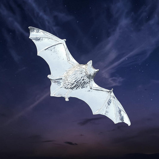 Bat Brooch, Handcast Pewter, Polished Finish