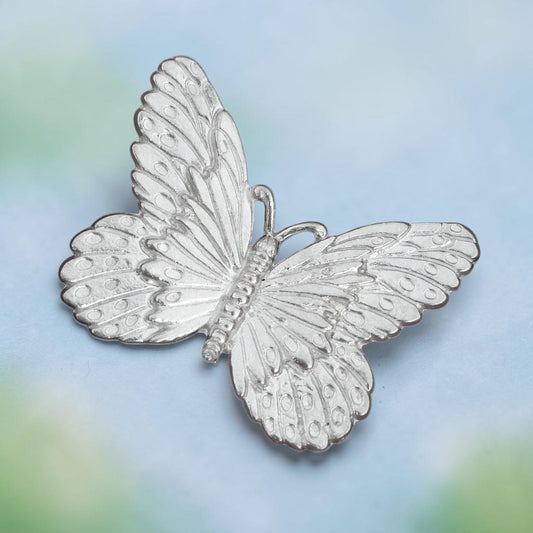 Butterfly Brooch, Handcast Pewter, Polished Finish