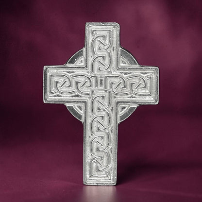 Celtic Cross Brooch (Larger), Handcast Pewter, Polished Finish