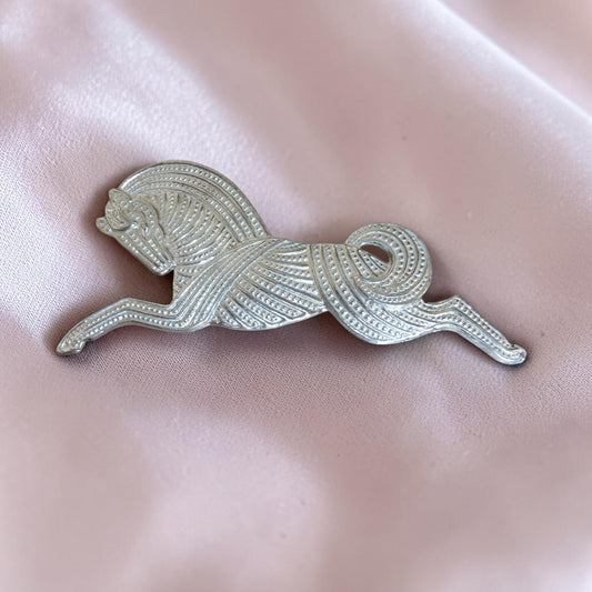 Celtic Horse Brooch, Handcast Pewter, Polished Finish