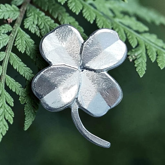 Clover Brooch, Handcast Pewter, Polished Finish