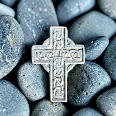 Celtic Cross Brooch (Smaller), Handcast Pewter, Polished Finish