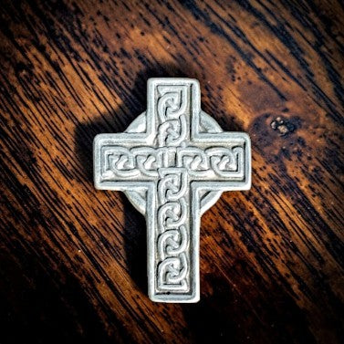 Celtic Cross Brooch (Smaller), Handcast Pewter, Polished Finish