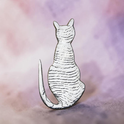 Cat Brooch, (Sitting Design), Handcast Pewter, Polished Finish