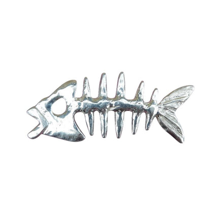 Fish Skeleton Brooch, Handcast Pewter Brooch, Polished Finish