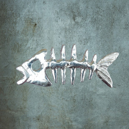 Fish Skeleton Brooch, Handcast Pewter Brooch, Polished Finish