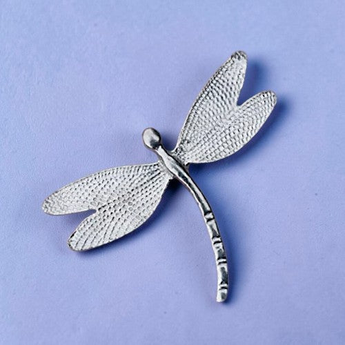 Dragonfly Brooch (Textured Wing Design), Handcast Pewter Brooch, Polished Finish