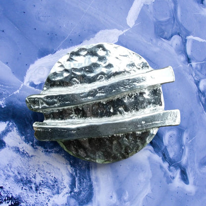 Textured Disc Brooch, Handcast Pewter, Polished Finish