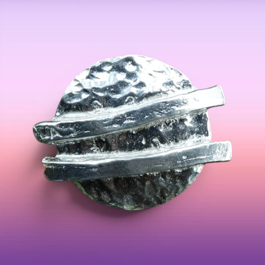 Textured Disc Brooch, Handcast Pewter, Polished Finish