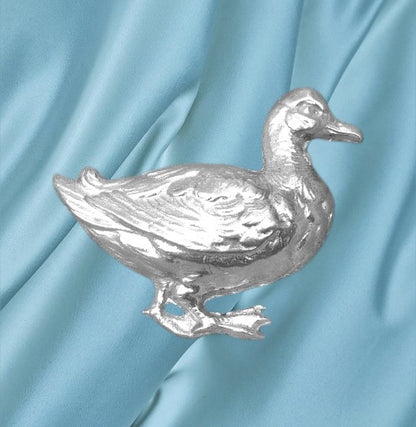 Duck Brooch, Handcast Pewter Brooch, Polished Finish