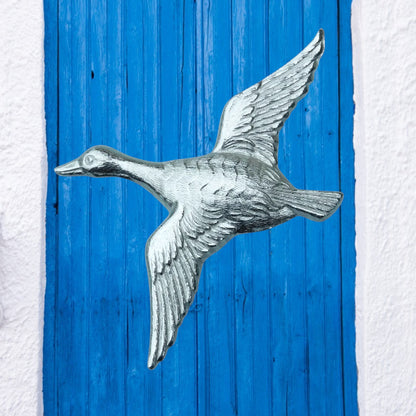 Flying Duck Brooch, Handcast Pewter Brooch, Polished Finish