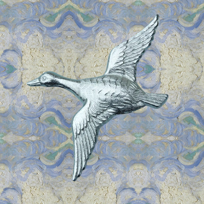 Flying Duck Brooch, Handcast Pewter Brooch, Polished Finish