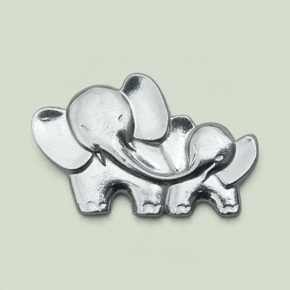 Elephant Brooch (Mother and Baby), Handcast Pewter, Polished Finish
