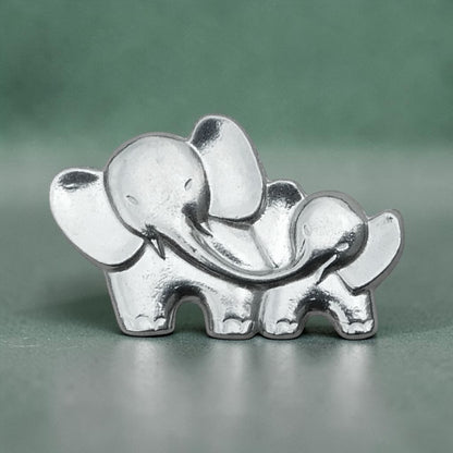 Elephant Brooch (Mother and Baby), Handcast Pewter, Polished Finish