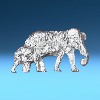 Elephant Brooch (Mother and Calf), Handcast Pewter, Polished Finish