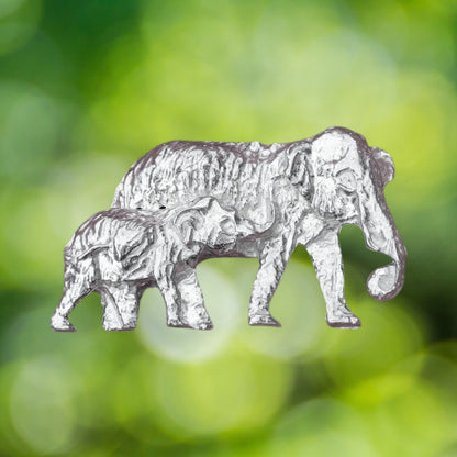 Elephant Brooch (Mother and Calf), Handcast Pewter, Polished Finish