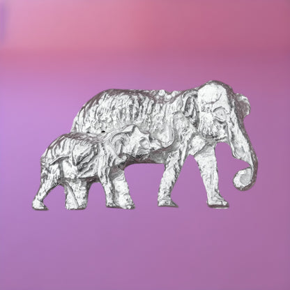 Elephant Brooch (Mother and Calf), Handcast Pewter, Polished Finish