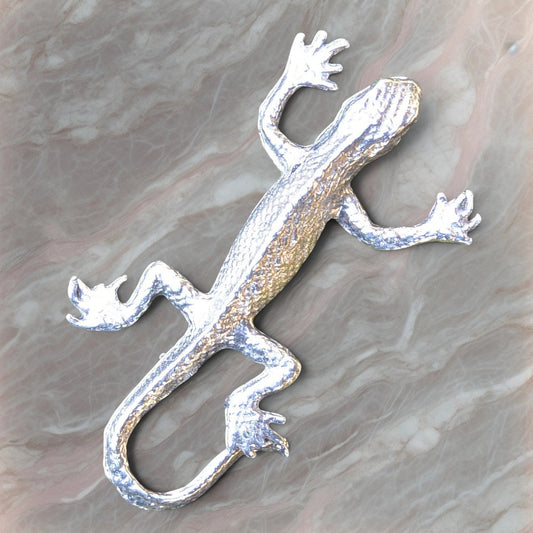 Lizard Brooch (Slim Design), Handcast Pewter, Polished Finish