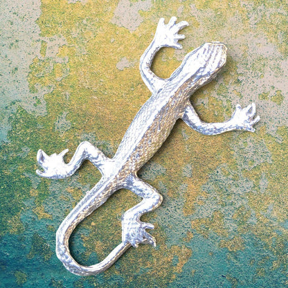 Lizard Brooch (Slim Design), Handcast Pewter, Polished Finish