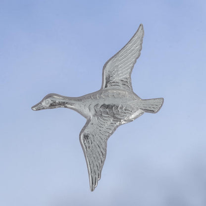 Duck Brooch, (Flying Duck), Handcast Pewter Brooch, Polished Finish