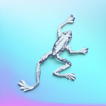 Frog Brooch (Climbing Frog), Handcast Pewter Brooch, Polished Finish
