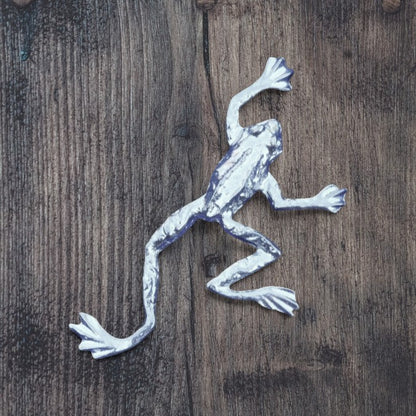 Frog Brooch (Climbing Frog), Handcast Pewter Brooch, Polished Finish