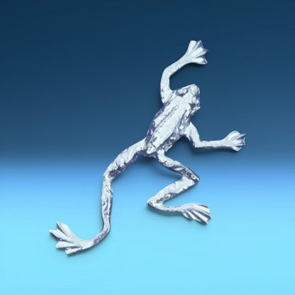 Frog Brooch (Climbing Frog), Handcast Pewter Brooch, Polished Finish