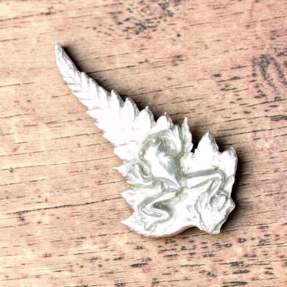 Silver Fern Brooch with Frog, Handcast Pewter, Polished Finish