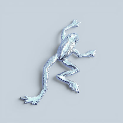 Frog Brooch (Climbing Frog Smaller), Handcast Pewter Brooch, Polished Finish