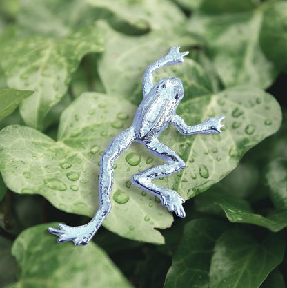 Frog Brooch (Climbing Frog Smaller), Handcast Pewter Brooch, Polished Finish