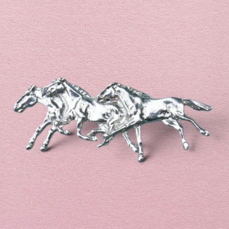Horse Brooch (Racing Horses), Handcast Pewter, Polished Finish
