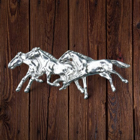 Horse Brooch (Racing Horses), Handcast Pewter, Polished Finish