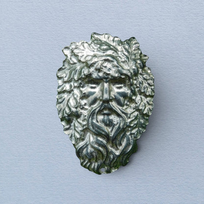 Green Man Brooch, Handcast Pewter Brooch, Polished Finish