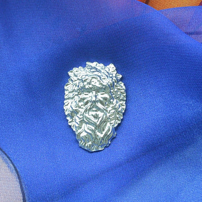 Green Man Brooch, Handcast Pewter Brooch, Polished Finish