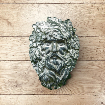 Green Man Brooch, Handcast Pewter Brooch, Polished Finish
