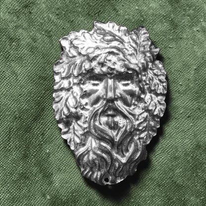 Green Man Brooch, Handcast Pewter Brooch, Polished Finish