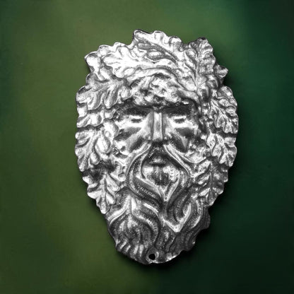 Green Man Brooch, Handcast Pewter Brooch, Polished Finish
