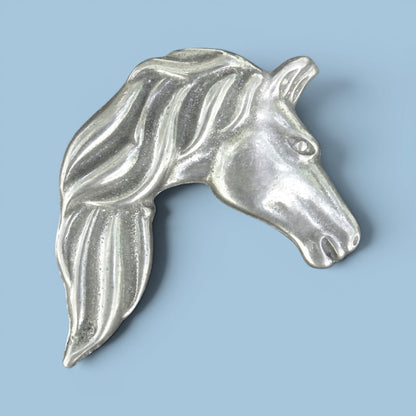 Horse Head Brooch, Handcast Pewter, Polished Finish