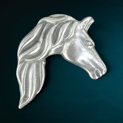 Horse Head Brooch, Handcast Pewter, Polished Finish