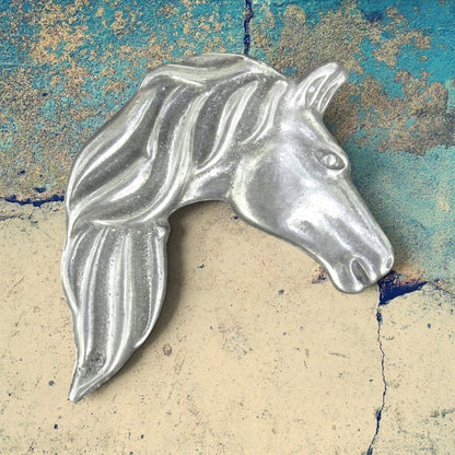 Horse Head Brooch, Handcast Pewter, Polished Finish