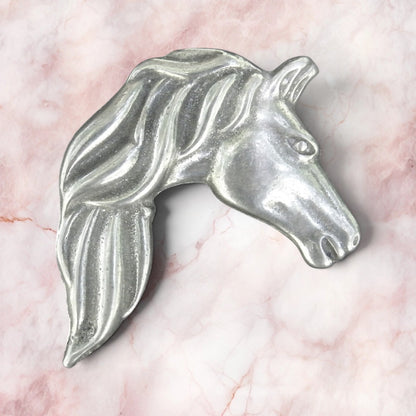 Horse Head Brooch, Handcast Pewter, Polished Finish