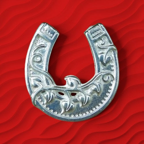 Horseshoe Brooch (Forget-Me-Not Design), Handcast Pewter Brooch, Polished Finish