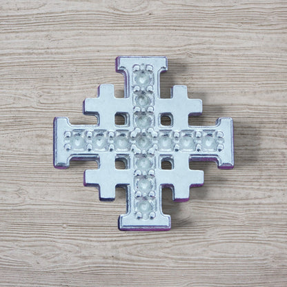 Jerusalem Cross Brooch (Dimpled Design), Handcast Pewter, Polished Finish