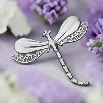Dragonfly Brooch (Lacy Wing Design), Handcast Pewter Brooch, Polished Finish