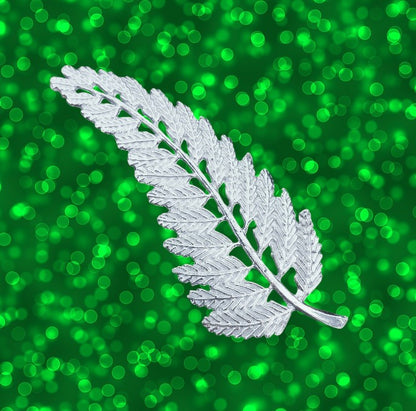 Fern Leaf Brooch, Handcast Pewter, Polished Finish