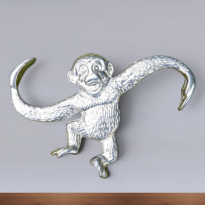 Monkey Brooch, Handcast Pewter, Polished Finish