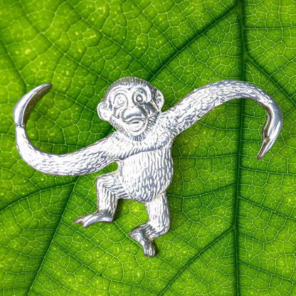 Monkey Brooch, Handcast Pewter, Polished Finish