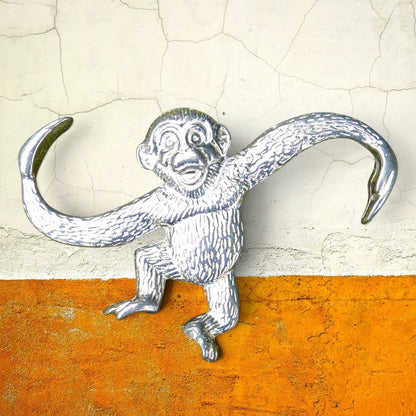 Monkey Brooch, Handcast Pewter, Polished Finish